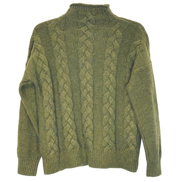 Madewell Mock Neck Sweater Pullover Cable Knit Wool Blend Green Womens Small - Picture 2 of 6